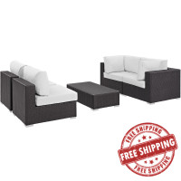 Modway EEI-2163-EXP-WHI-SET Convene 5 Piece Outdoor Patio Sectional Set in Espresso White