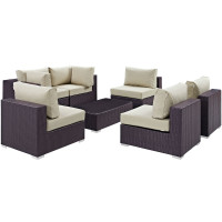 Modway EEI-2164-EXP-BEI-SET Convene 7 Piece Outdoor Patio Sectional Set in Espresso Beige