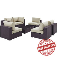 Modway EEI-2164-EXP-BEI-SET Convene 7 Piece Outdoor Patio Sectional Set in Espresso Beige