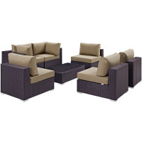 Modway EEI-2164-EXP-MOC-SET Convene 7 Piece Outdoor Patio Sectional Set in Espresso Mocha