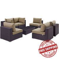 Modway EEI-2164-EXP-MOC-SET Convene 7 Piece Outdoor Patio Sectional Set in Espresso Mocha