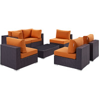 Modway EEI-2164-EXP-ORA-SET Convene 7 Piece Outdoor Patio Sectional Set in Espresso Orange