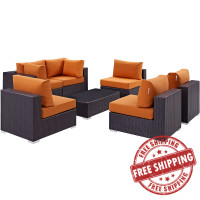 Modway EEI-2164-EXP-ORA-SET Convene 7 Piece Outdoor Patio Sectional Set in Espresso Orange