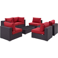 Modway EEI-2164-EXP-RED-SET Convene 7 Piece Outdoor Patio Sectional Set in Espresso Red