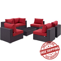 Modway EEI-2164-EXP-RED-SET Convene 7 Piece Outdoor Patio Sectional Set in Espresso Red
