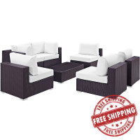 Modway EEI-2164-EXP-WHI-SET Convene 7 Piece Outdoor Patio Sectional Set in Espresso White