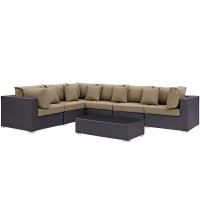 Modway EEI-2168-EXP-MOC-SET Convene 7 Piece Outdoor Patio Sectional Set in Espresso Mocha