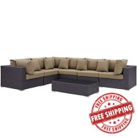 Modway EEI-2168-EXP-MOC-SET Convene 7 Piece Outdoor Patio Sectional Set in Espresso Mocha