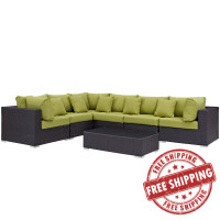 Modway EEI-2168-EXP-PER-SET Convene 7 Piece Outdoor Patio Sectional Set in Expresso Peridot
