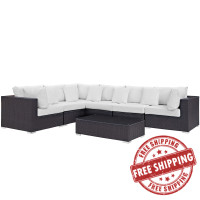 Modway EEI-2168-EXP-WHI-SET Convene 7 Piece Outdoor Patio Sectional Set in Espresso White