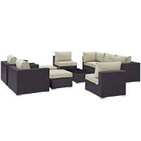 Modway EEI-2169-EXP-BEI-SET Convene 10 Piece Outdoor Patio Sectional Set in Espresso Beige