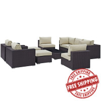 Modway EEI-2169-EXP-BEI-SET Convene 10 Piece Outdoor Patio Sectional Set in Espresso Beige