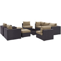 Modway EEI-2169-EXP-MOC-SET Convene 10 Piece Outdoor Patio Sectional Set in Espresso Mocha
