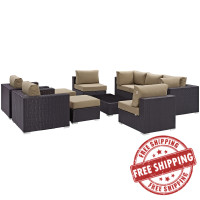 Modway EEI-2169-EXP-MOC-SET Convene 10 Piece Outdoor Patio Sectional Set in Espresso Mocha