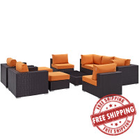 Modway EEI-2169-EXP-ORA-SET Convene 10 Piece Outdoor Patio Sectional Set in Espresso Orange