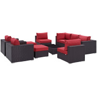 Modway EEI-2169-EXP-RED-SET Convene 10 Piece Outdoor Patio Sectional Set in Espresso Red