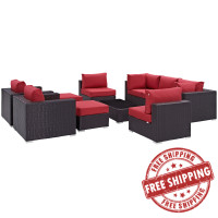 Modway EEI-2169-EXP-RED-SET Convene 10 Piece Outdoor Patio Sectional Set in Espresso Red