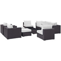 Modway EEI-2169-EXP-WHI-SET Convene 10 Piece Outdoor Patio Sectional Set in Espresso White