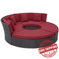 Modway EEI-2171-EXP-RED-SET Convene Circular Outdoor Patio Daybed Set in Espresso Red