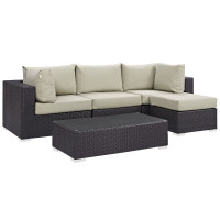 Modway EEI-2172-EXP-BEI-SET Convene 5 Piece Outdoor Patio Sectional Set in Espresso Beige