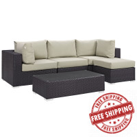 Modway EEI-2172-EXP-BEI-SET Convene 5 Piece Outdoor Patio Sectional Set in Espresso Beige