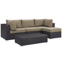 Modway EEI-2172-EXP-MOC-SET Convene 5 Piece Outdoor Patio Sectional Set in Espresso Mocha