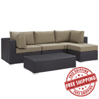 Modway EEI-2172-EXP-MOC-SET Convene 5 Piece Outdoor Patio Sectional Set in Espresso Mocha