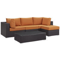 Modway EEI-2172-EXP-ORA-SET Convene 5 Piece Outdoor Patio Sectional Set in Espresso Orange