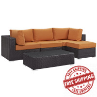 Modway EEI-2172-EXP-ORA-SET Convene 5 Piece Outdoor Patio Sectional Set in Espresso Orange