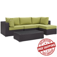 Modway EEI-2172-EXP-PER-SET Convene 5 Piece Outdoor Patio Sectional Set in Espresso Peridot