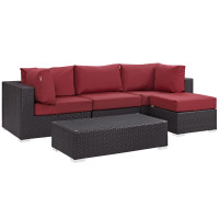 Modway EEI-2172-EXP-RED-SET Convene 5 Piece Outdoor Patio Sectional Set in Espresso Red