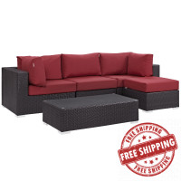Modway EEI-2172-EXP-RED-SET Convene 5 Piece Outdoor Patio Sectional Set in Espresso Red