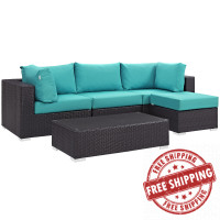 Modway EEI-2172-EXP-TRQ-SET Convene 5 Piece Outdoor Patio Sectional Set in Espresso Turquoise