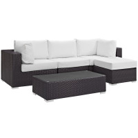 Modway EEI-2172-EXP-WHI-SET Convene 5 Piece Outdoor Patio Sectional Set in Espresso White