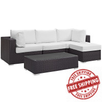 Modway EEI-2172-EXP-WHI-SET Convene 5 Piece Outdoor Patio Sectional Set in Espresso White