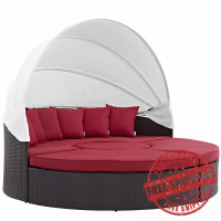 Modway EEI-2173-EXP-RED-SET Convene Canopy Outdoor Patio Daybed in Espresso Red