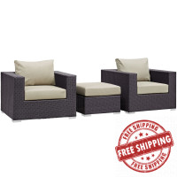 Modway EEI-2174-EXP-BEI-SET Convene 3 Piece Outdoor Patio Sofa Set in Espresso Beige