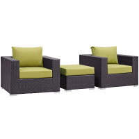Modway EEI-2174-EXP-PER-SET Convene 3 Piece Outdoor Patio Sofa Set in Espresso Peridot