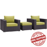 Modway EEI-2174-EXP-PER-SET Convene 3 Piece Outdoor Patio Sofa Set in Espresso Peridot