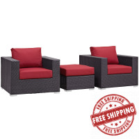 Modway EEI-2174-EXP-RED-SET Convene 3 Piece Outdoor Patio Sofa Set in Espresso Red