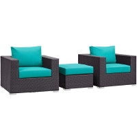 Modway EEI-2174-EXP-TRQ-SET Convene 3 Piece Outdoor Patio Sofa Set in Espresso Turquoise