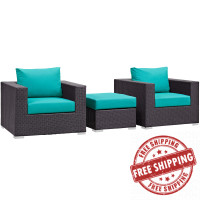 Modway EEI-2174-EXP-TRQ-SET Convene 3 Piece Outdoor Patio Sofa Set in Espresso Turquoise