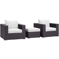 Modway EEI-2174-EXP-WHI-SET Convene 3 Piece Outdoor Patio Sofa Set in Espresso White