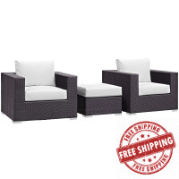 Modway EEI-2174-EXP-WHI-SET Convene 3 Piece Outdoor Patio Sofa Set in Espresso White