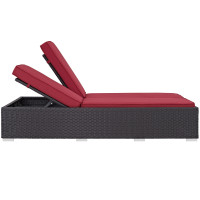 Modway EEI-2177-EXP-RED Convene Double Outdoor Patio Chaise in Espresso Red