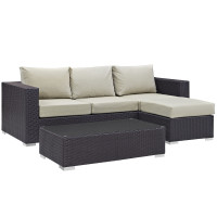 Modway EEI-2178-EXP-BEI-SET Convene 3 Piece Outdoor Patio Sofa Set in Espresso Beige