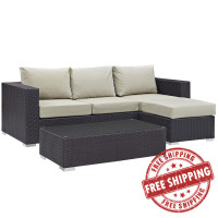 Modway EEI-2178-EXP-BEI-SET Convene 3 Piece Outdoor Patio Sofa Set in Espresso Beige