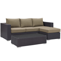 Modway EEI-2178-EXP-MOC-SET Convene 3 Piece Outdoor Patio Sofa Set in Espresso Mocha