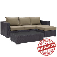 Modway EEI-2178-EXP-MOC-SET Convene 3 Piece Outdoor Patio Sofa Set in Espresso Mocha