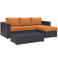 Modway EEI-2178-EXP-ORA-SET Convene 3 Piece Outdoor Patio Sofa Set in Espresso Orange